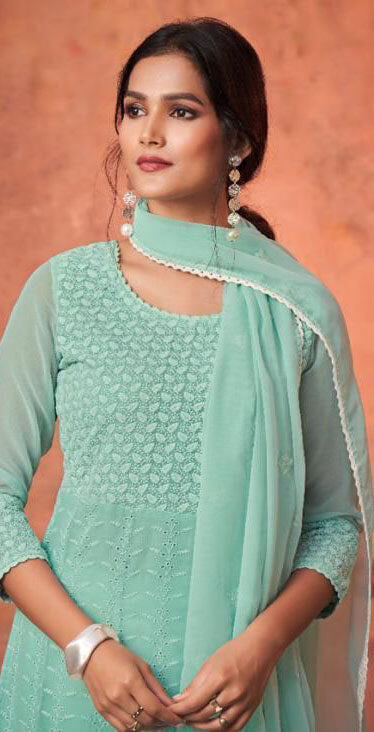 Women embroidered heavy georgette ready to wear salwar set
