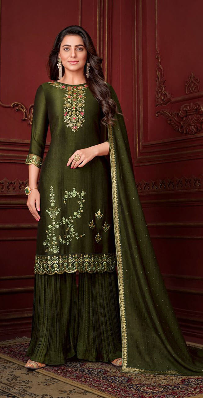 Women silk embroidered and handwork fully stitched salwar set