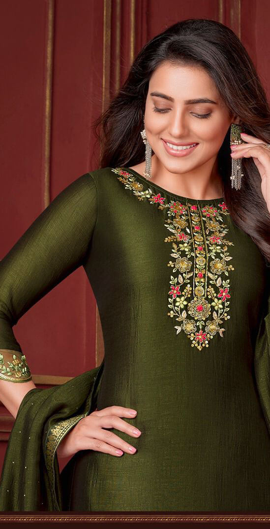 Women silk embroidered and handwork fully stitched salwar set
