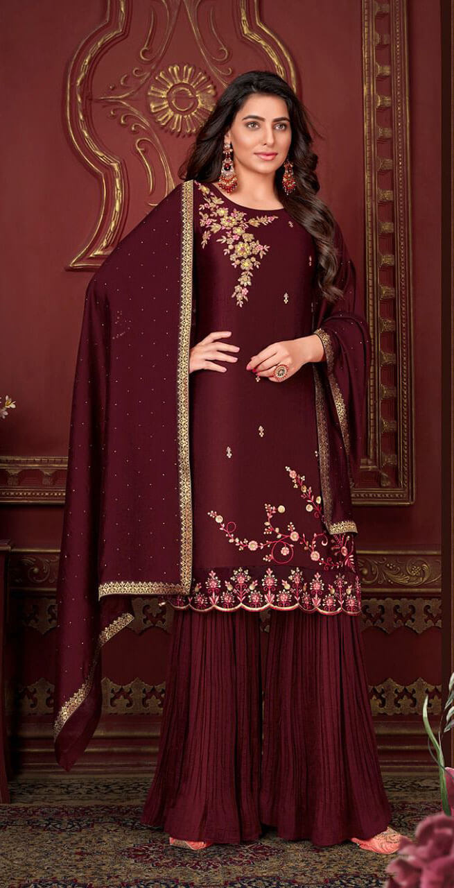 Women silk embroidered and handwork fully stitched salwar set