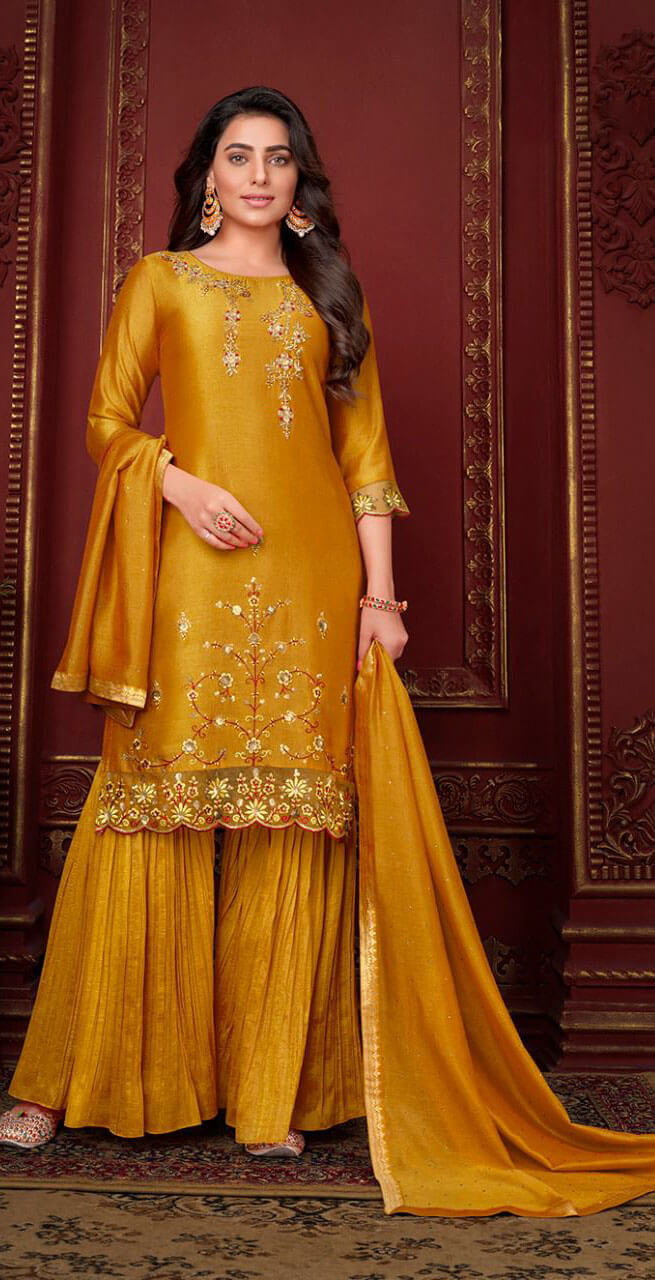 Women silk embroidered and handwork fully stitched salwar set