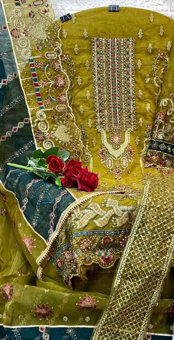 Women organza embroidery semistitched salwar set