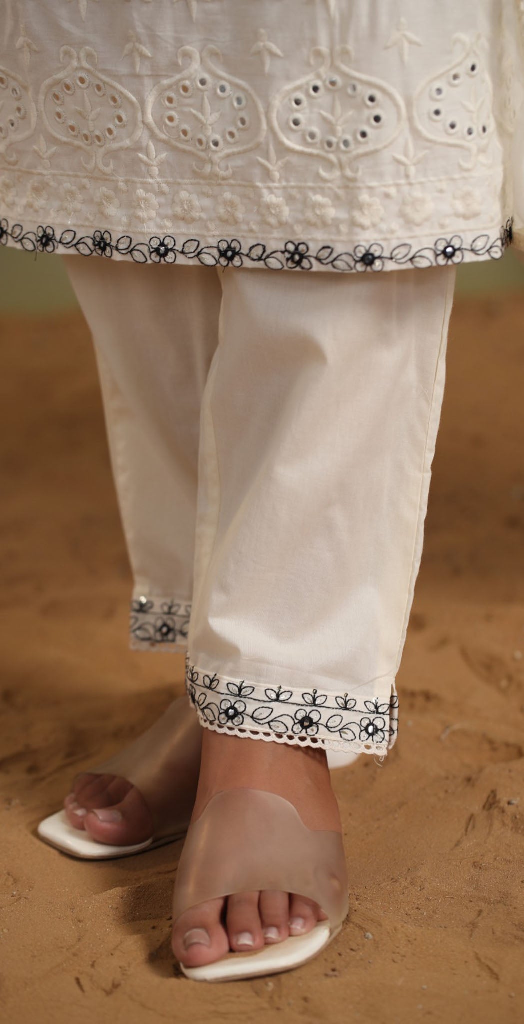 Off-white cotton embroidered salwar suit