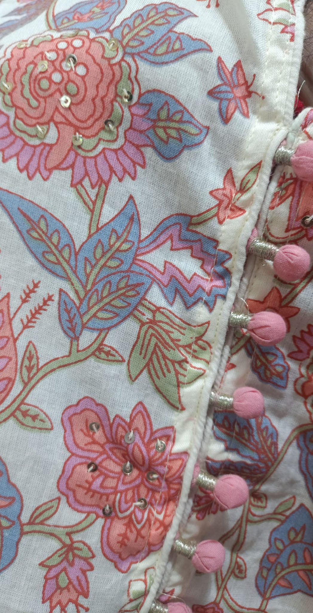 Off white and pink cotton printed salwar set