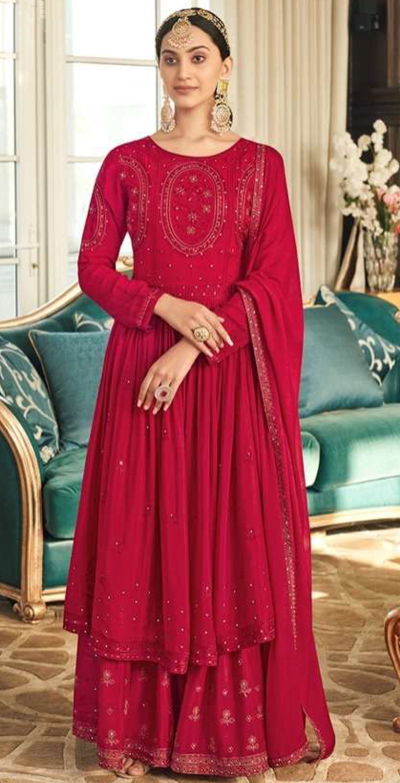 Women chinon with embroidery ready to wear sharara set