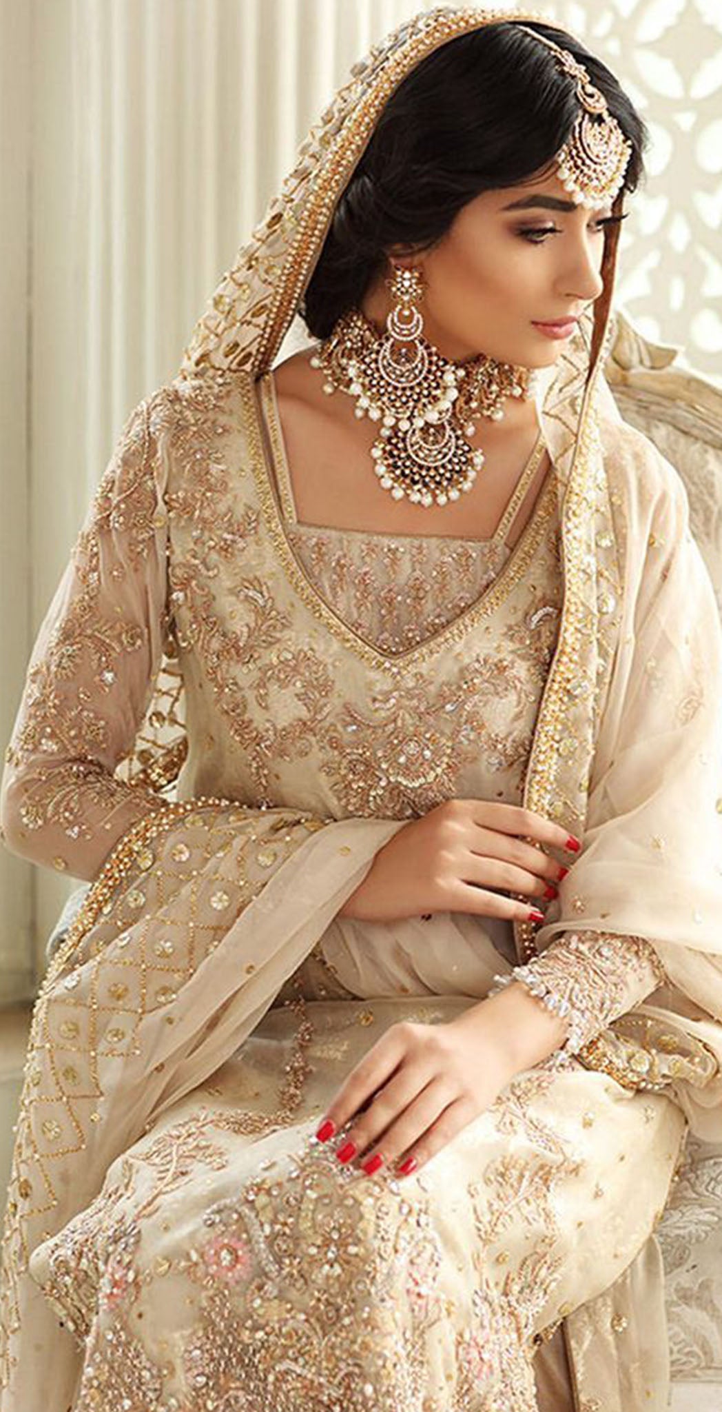 Off white georgette embroidered dress material