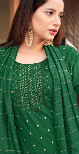 Women viscose chanderi with jacquard butti & embroidery ready to wear salwar set