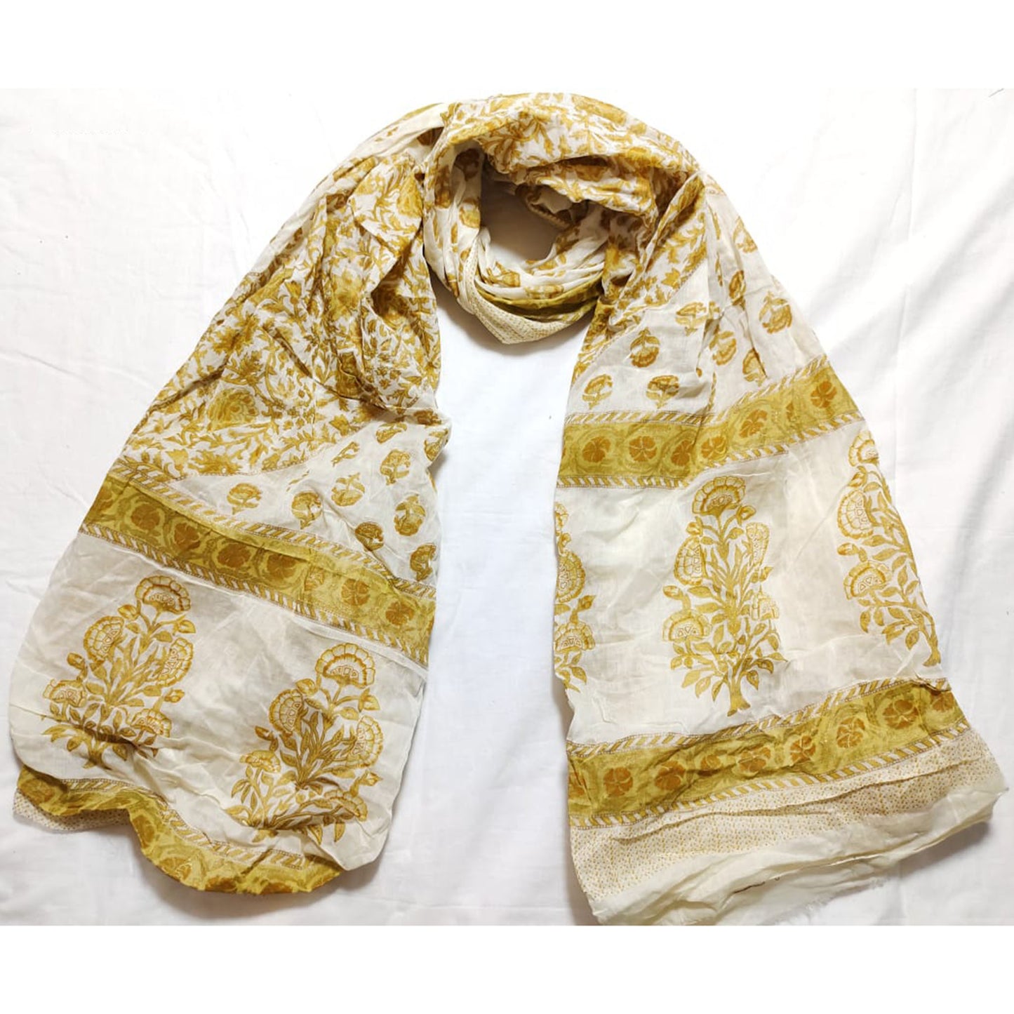 OFFWHITE AND YELLOW COTTON FLOWER PRINT DUPATTA