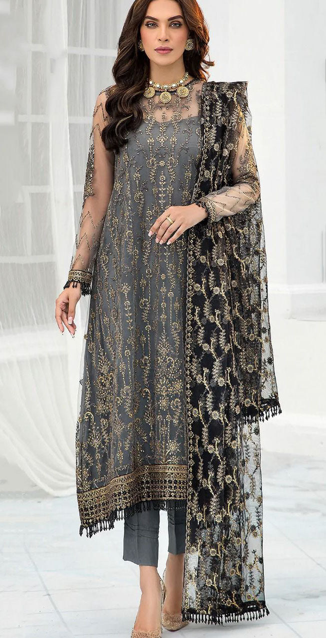 Women butterfly net embroidery unstitched salwar set