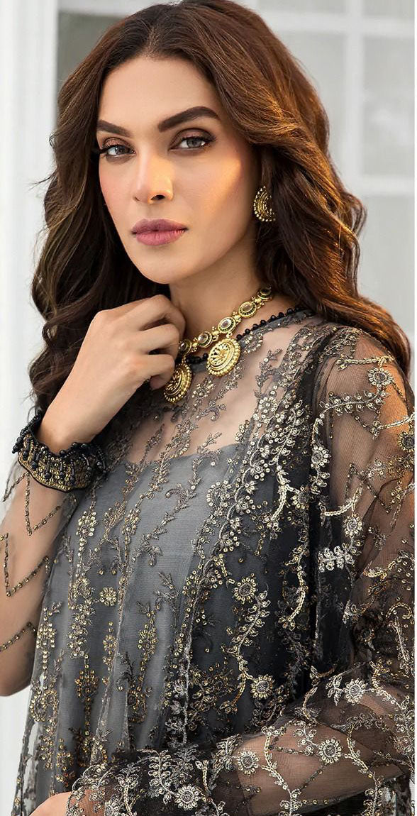 Women butterfly net embroidery unstitched salwar set