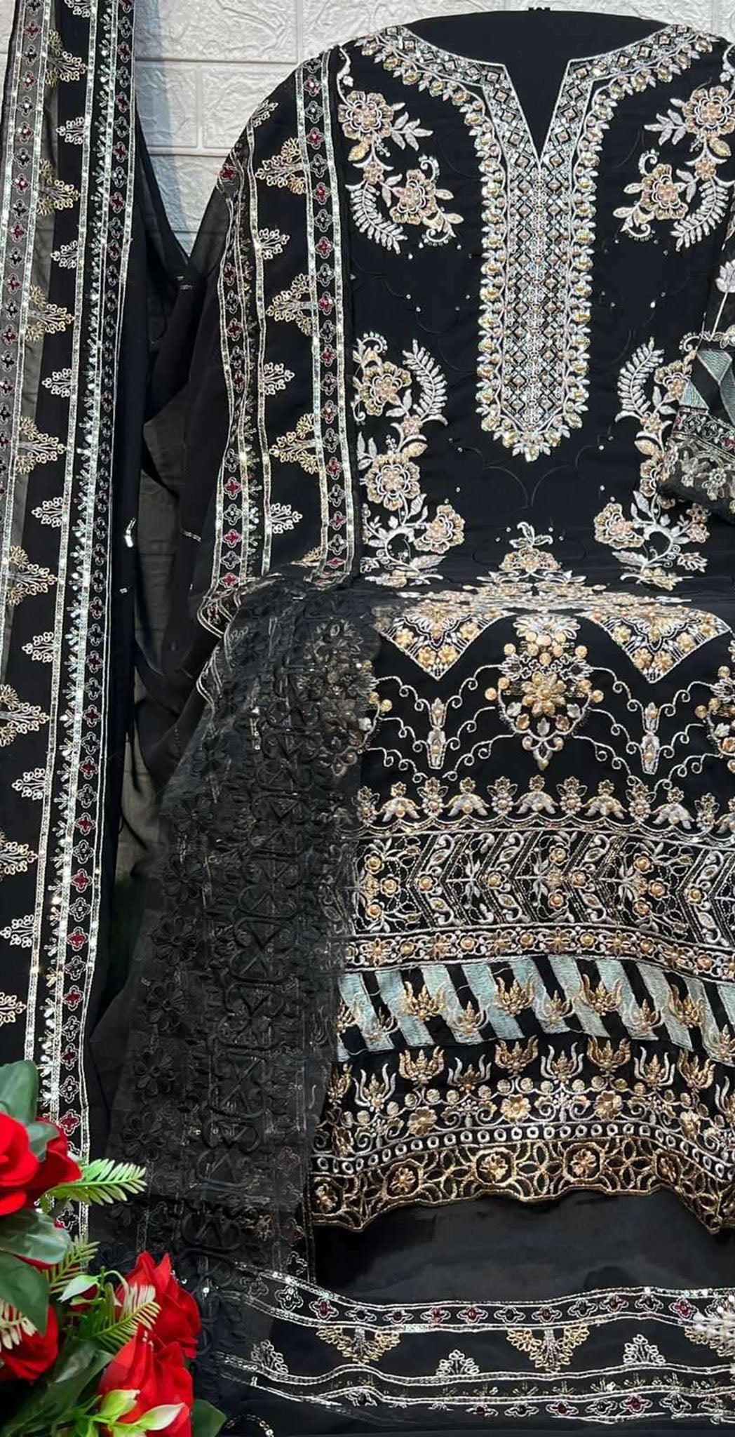 Black georgette embroidered dress material 7