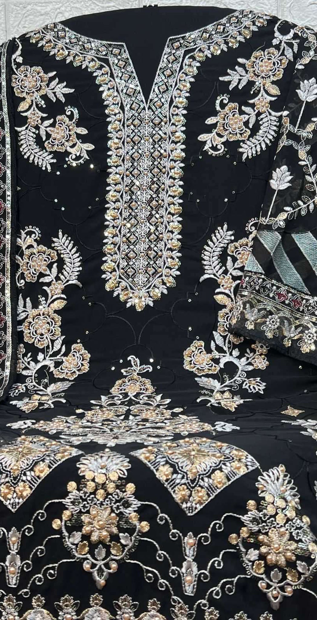 Black georgette embroidered dress material 7