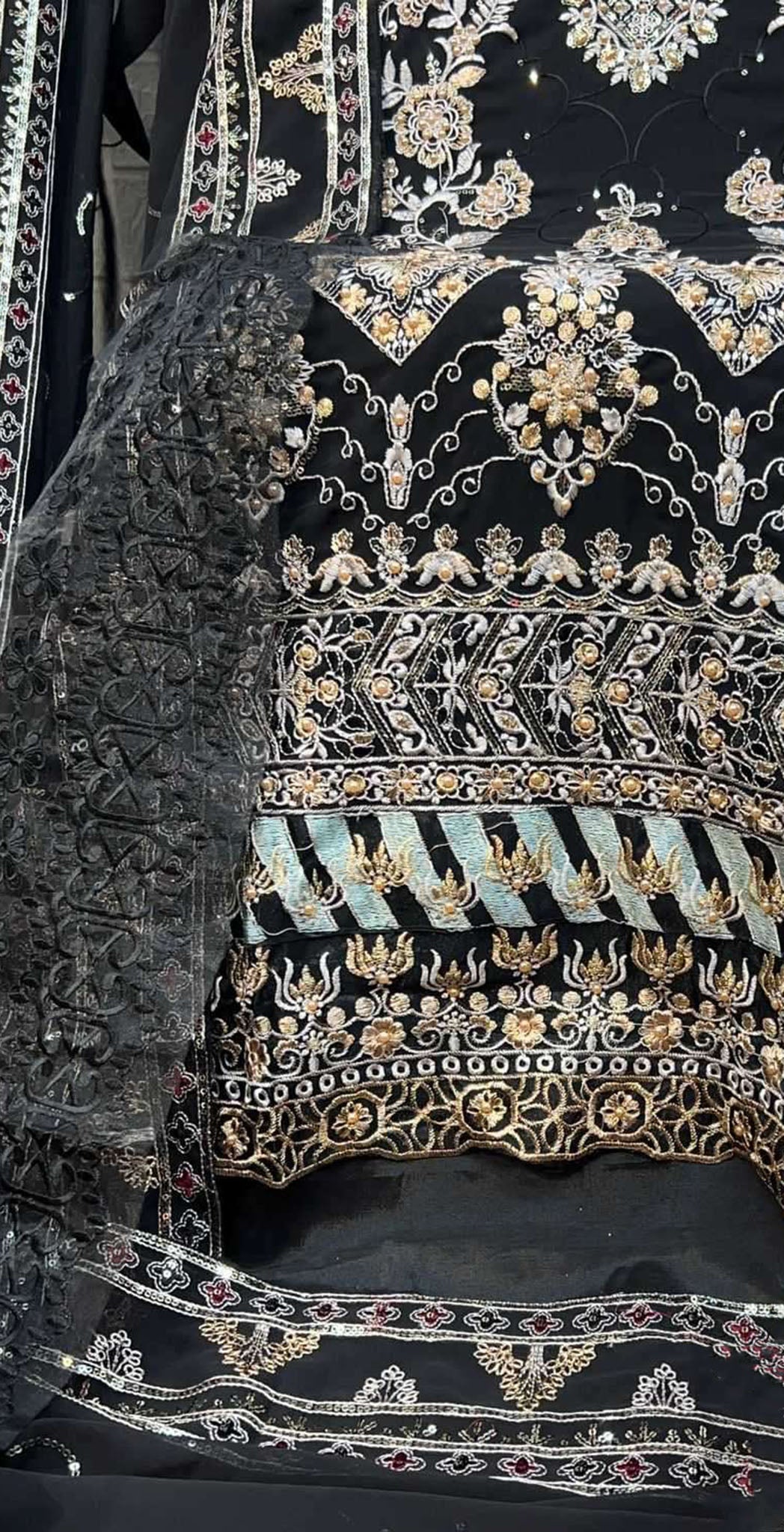 Black georgette embroidered dress material 7