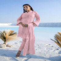 Women designer tunic embroidered georgette ready to wear salwar set