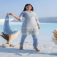 Women designer tunic embroidered georgette ready to wear salwar set