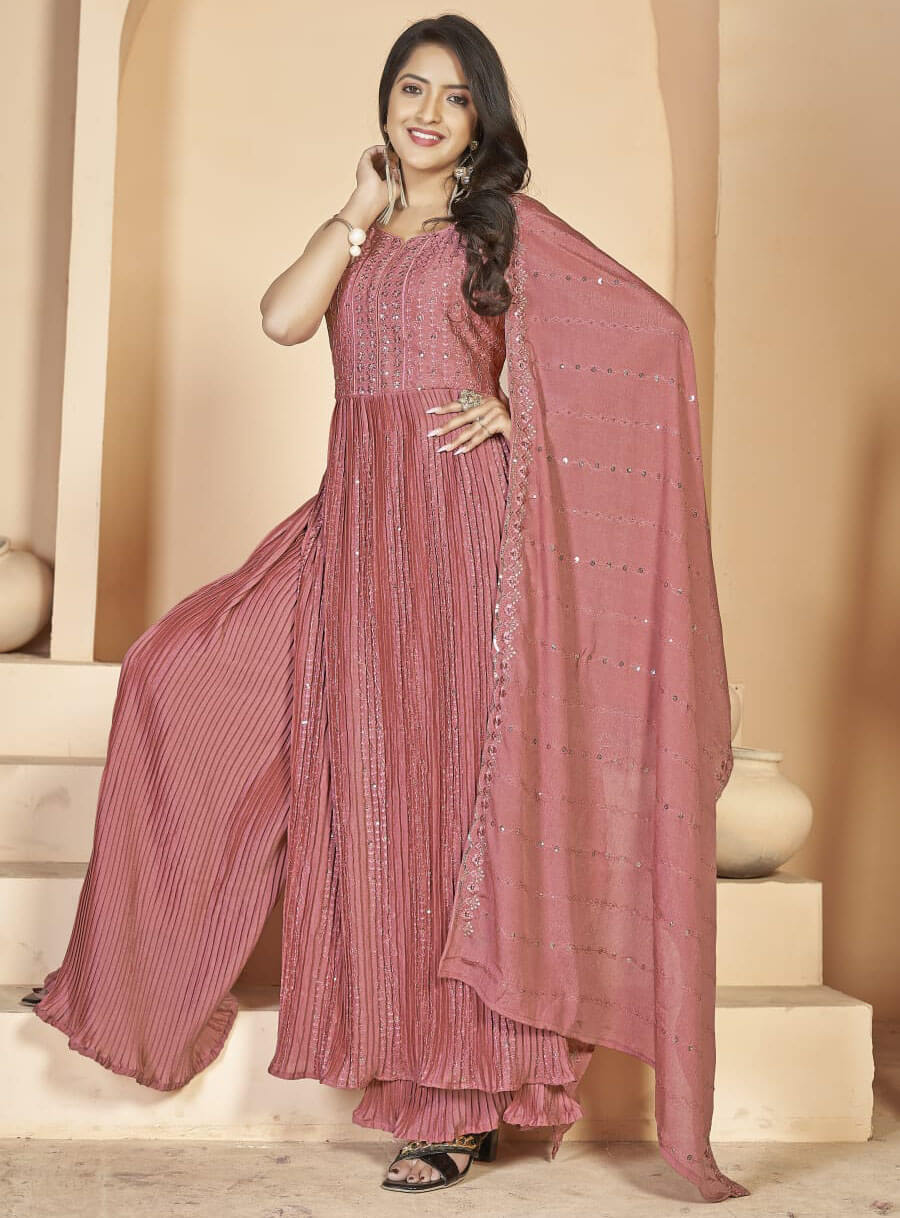 Women embroidered chinon georgette ready to wear nairacut salwar set