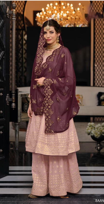 Women embroidered georgette chinon ready to wear salwar set