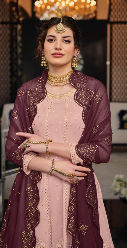 Women embroidered georgette chinon ready to wear salwar set