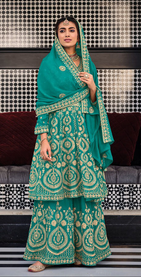 Women embroidered georgette chinon ready to wear salwar set