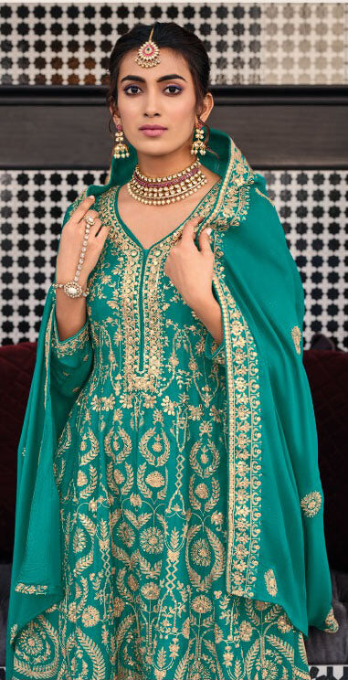 Women embroidered georgette chinon ready to wear salwar set