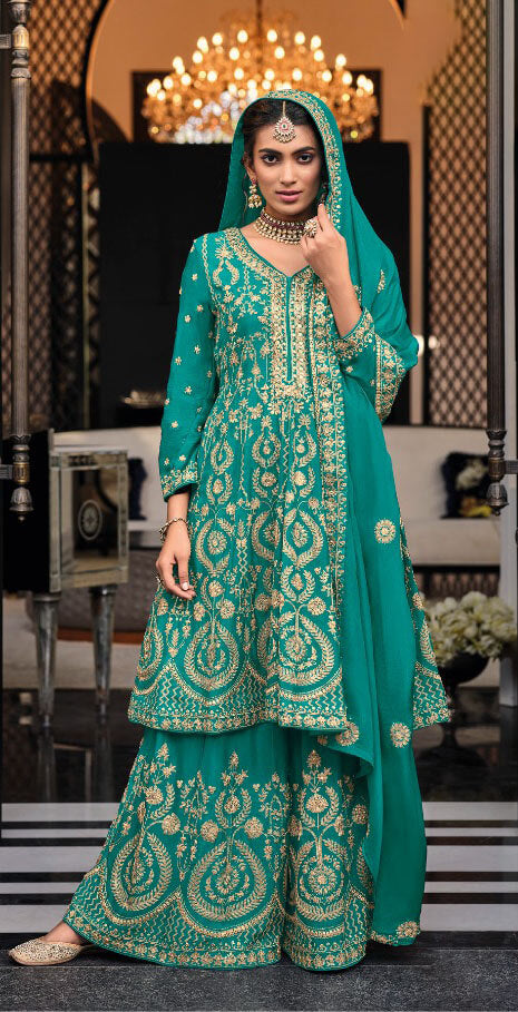 Women embroidered georgette chinon ready to wear salwar set