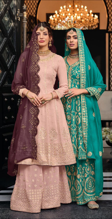 Women embroidered georgette chinon ready to wear salwar set