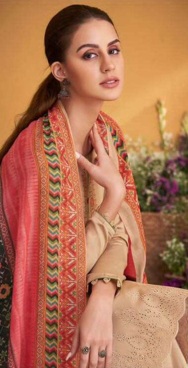 Women pure jam satin with heavy neck embroidered unstitched salwar set with shifli borror work in daman