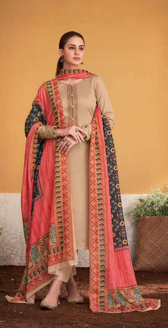 Women pure jam satin with heavy neck embroidered unstitched salwar set with shifli borror work in daman