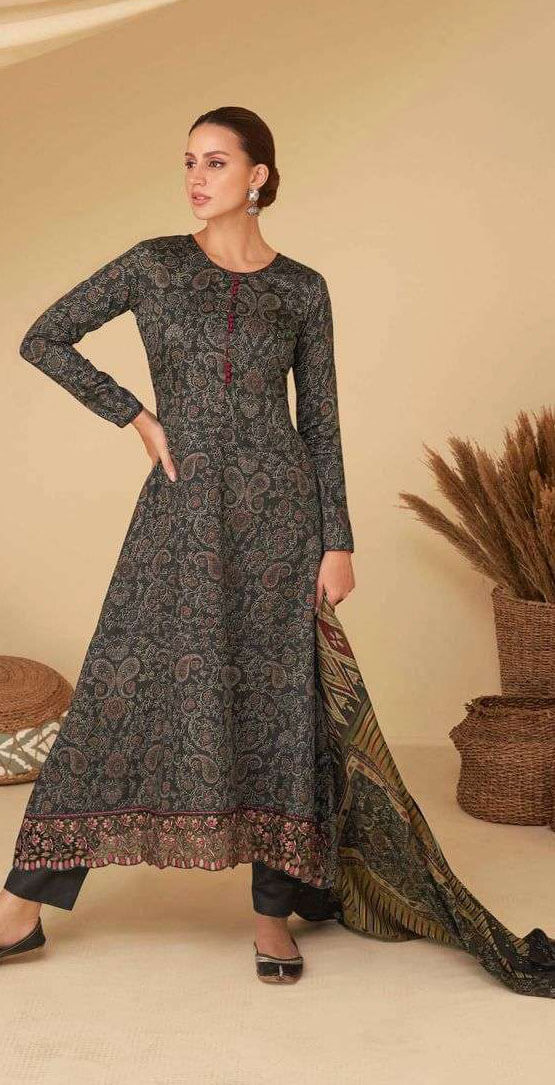 Women pure jam satin digital print with heavy cut work embroidered unstitched salwar set