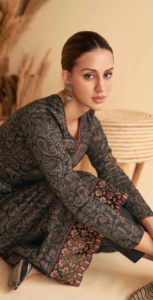 Women pure jam satin digital print with heavy cut work embroidered unstitched salwar set