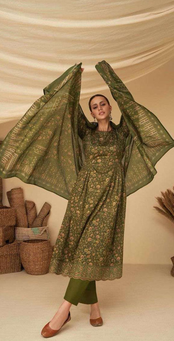 Women pure jam satin digital print with heavy cut work embroidered unstitched salwar set