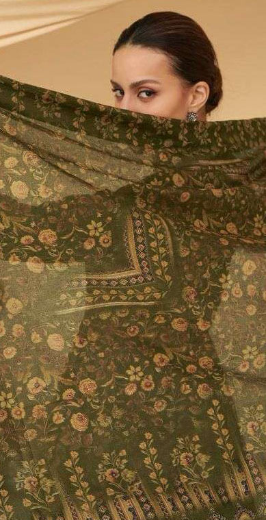 Women pure jam satin digital print with heavy cut work embroidered unstitched salwar set