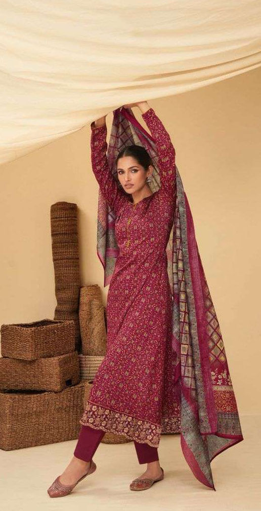 Women pure jam satin digital print with heavy cut work embroidered unstitched salwar set