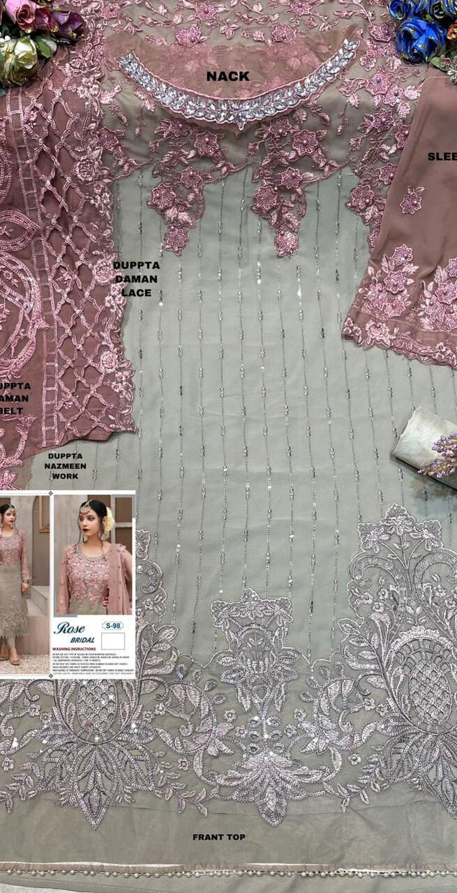 Women beige fox georgette embroidered semi stitched salwar set