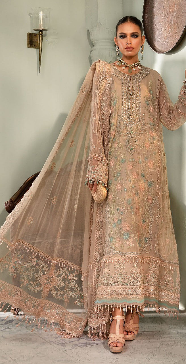 Women salmon pink heavy organza embroidered semi stitched salwar set