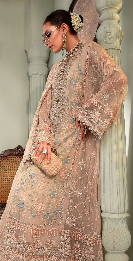 Women salmon pink heavy organza embroidered semi stitched salwar set