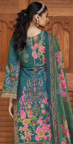 Women printed pure lawn cotton embroidery work with GPO lace unstitched salwar set