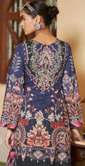 Women printed pure lawn cotton embroidery work with GPO lace unstitched salwar set