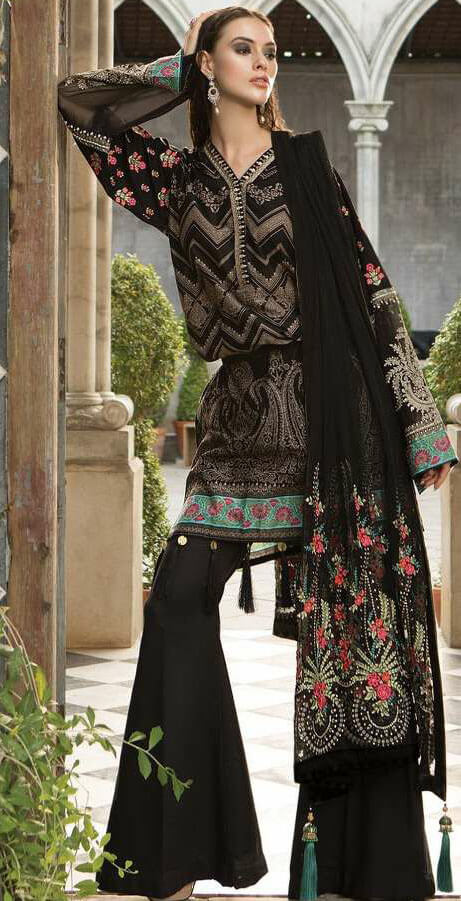 Women pure cotton printed with embroidery unstitched salwar set