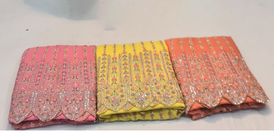 Women chinon silk embroidered and hand work and fully stitched sharara set