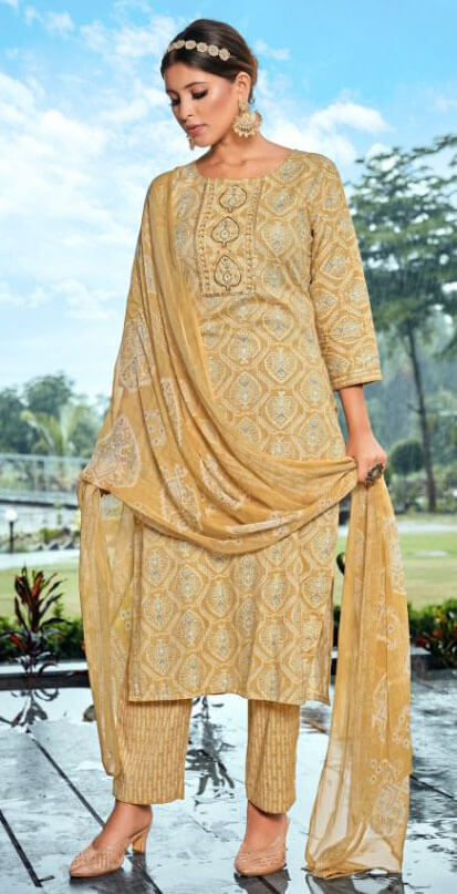 Women hand work capsule foil print ready to wear salwar set