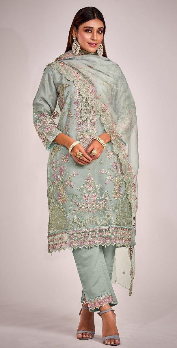 Women organza embroidered and handwork stitched salwar set