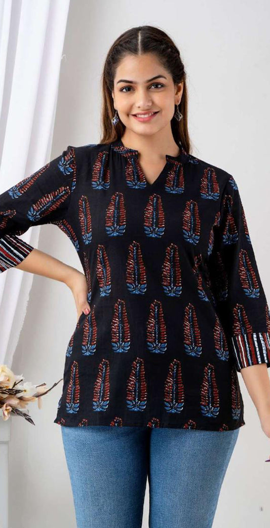 Black cotton printed Kurti