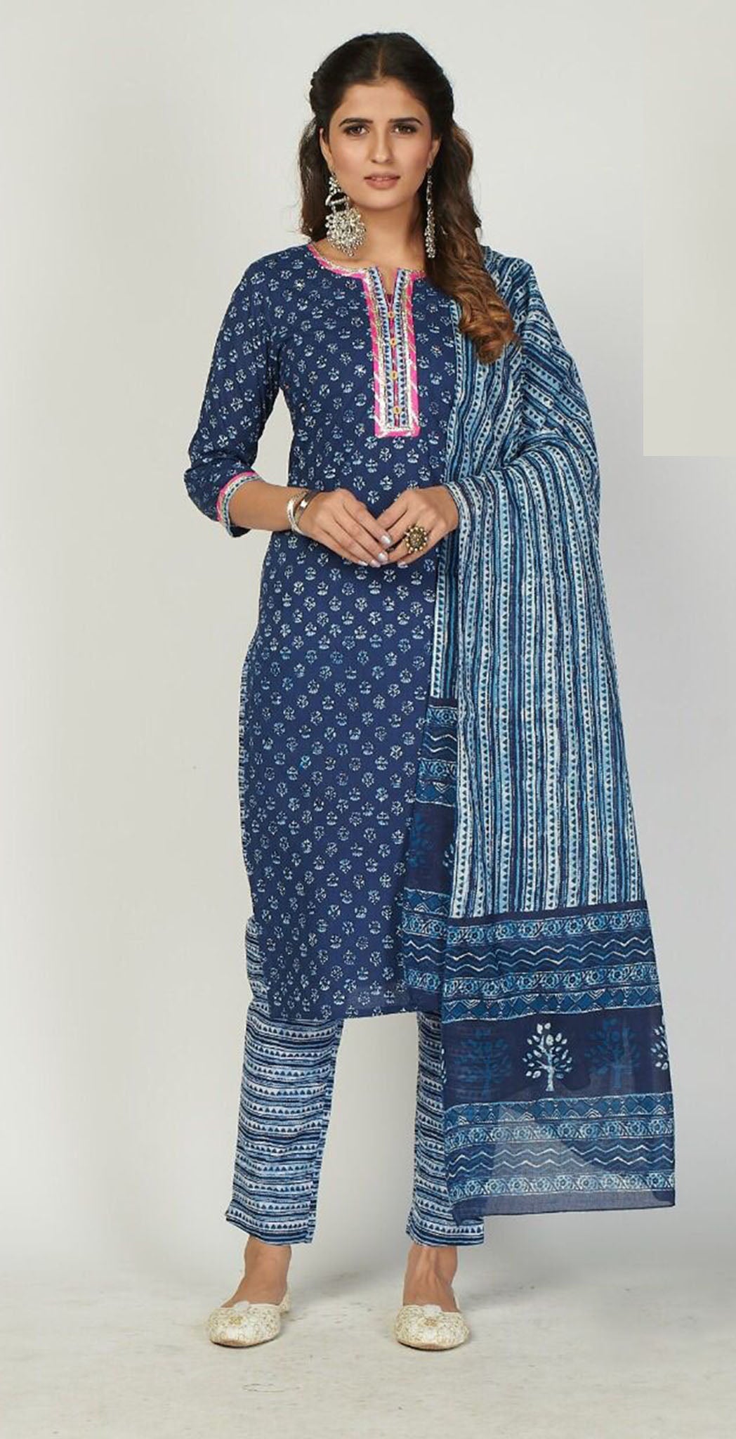 cotton blue printed salwar set