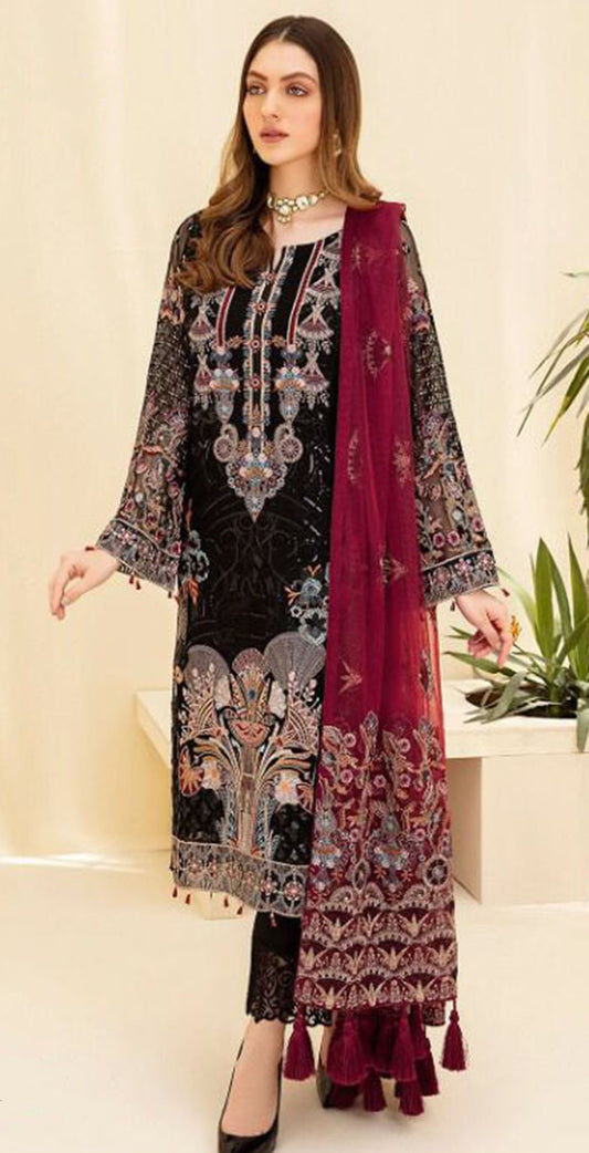 Black embroidered fox georgette unstitched salwar set