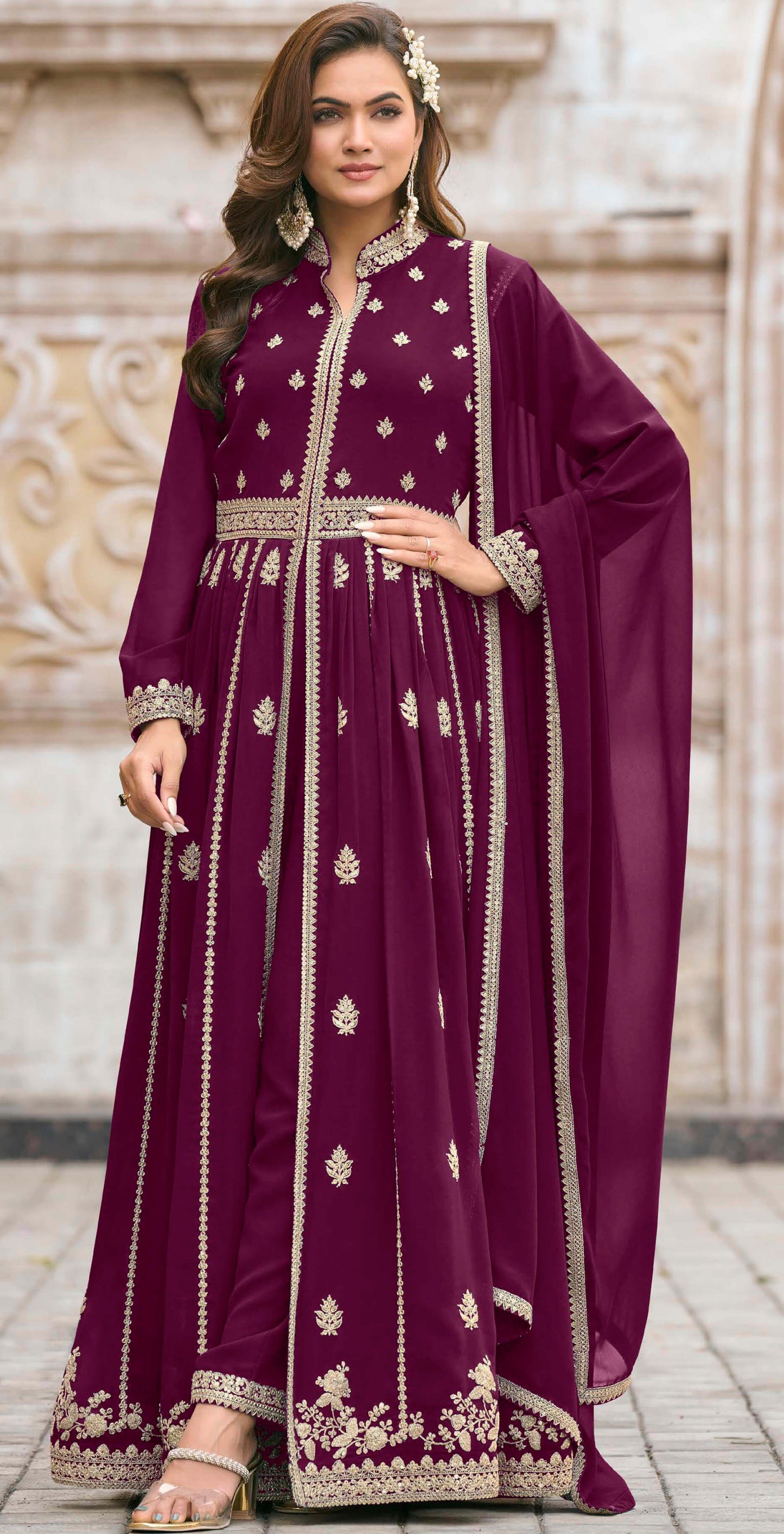 Women georgette embroidered and fully stitched salwar set