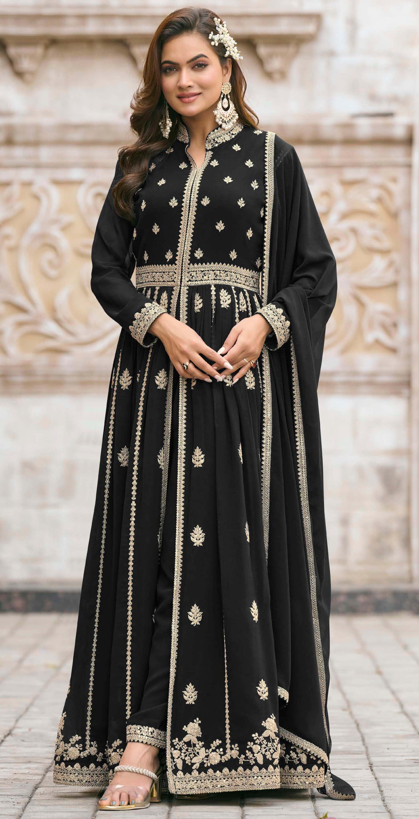 Women georgette embroidered and fully stitched salwar set