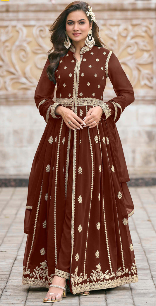 Women georgette embroidered and fully stitched salwar set