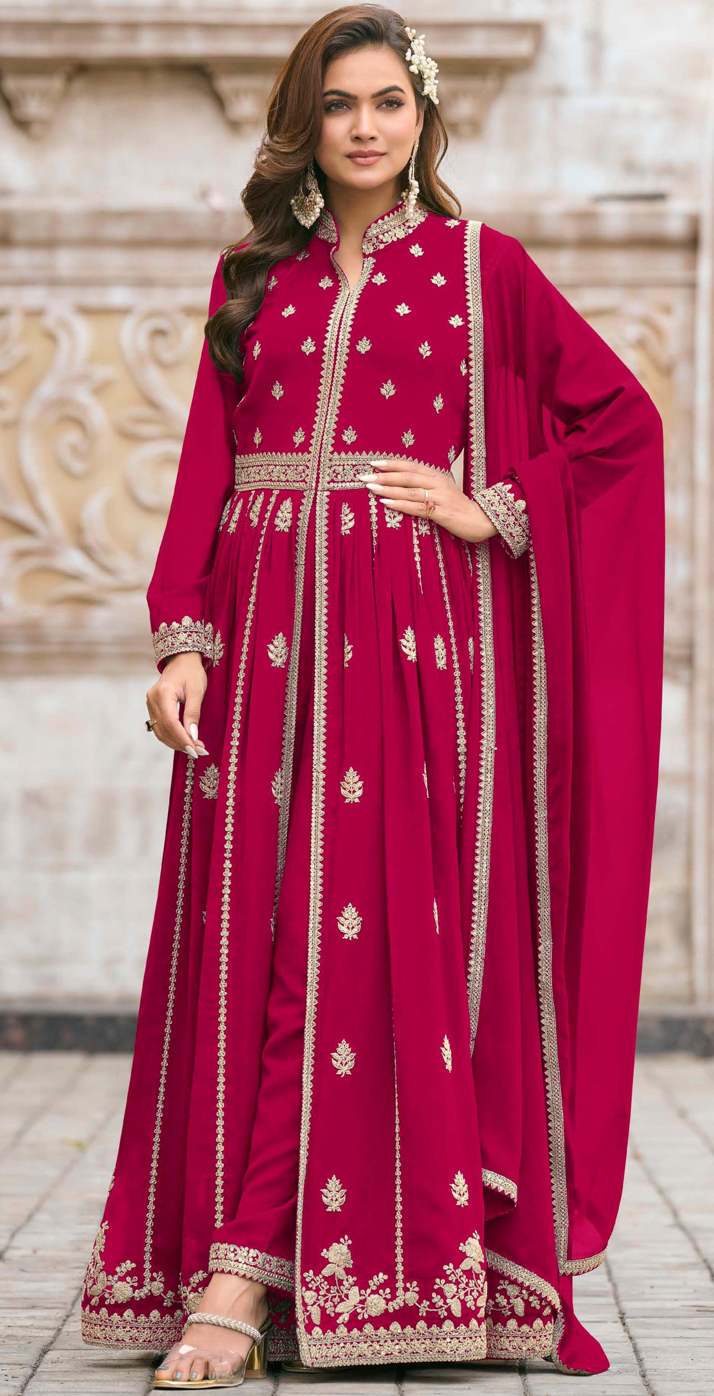 Women georgette embroidered and fully stitched salwar set