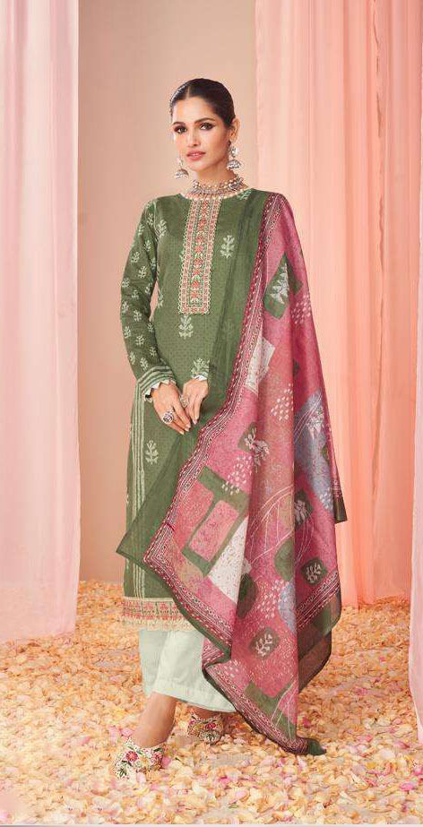 Women pure lawn cotton digital print with heavy neck & daman embroidered unstitched salwar set